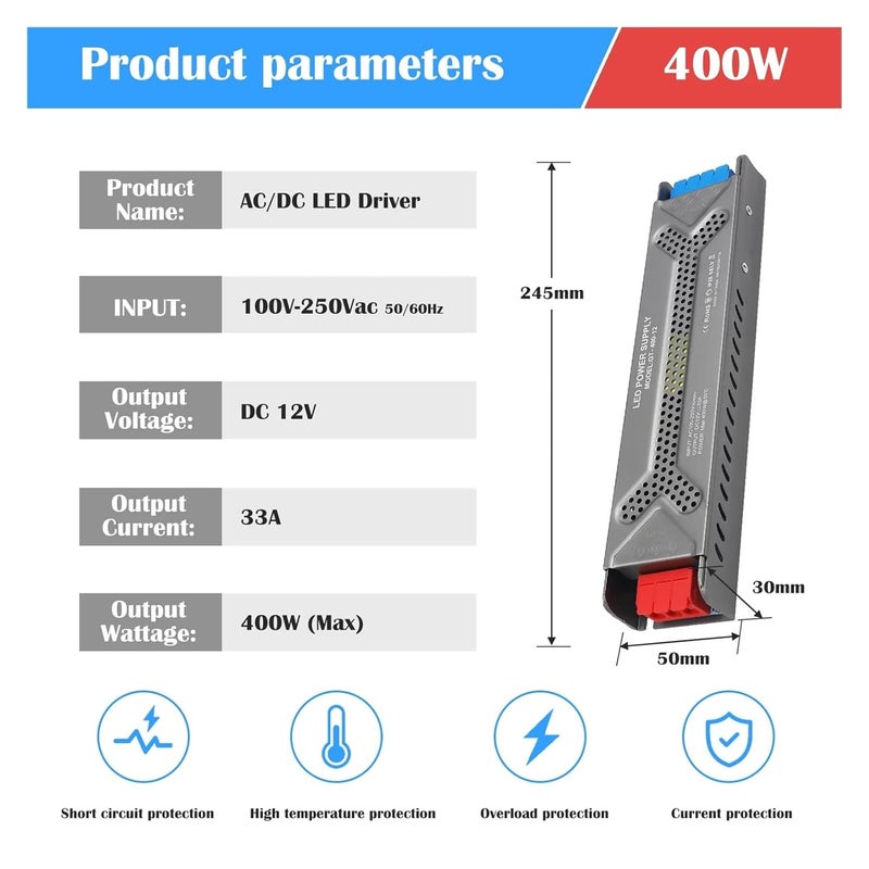 Ultra Thin 12V 400W Switching LED Power Supply AC100 250V to DC12V DC24V for Strip Lighting - Image 2